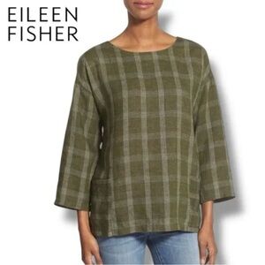 Eileen Fisher Green Plaid Women's Blouse